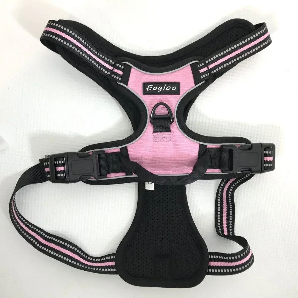 Eagloo Dog Harness Pink Black L No Pull Harness Reflective + Retractable Leash